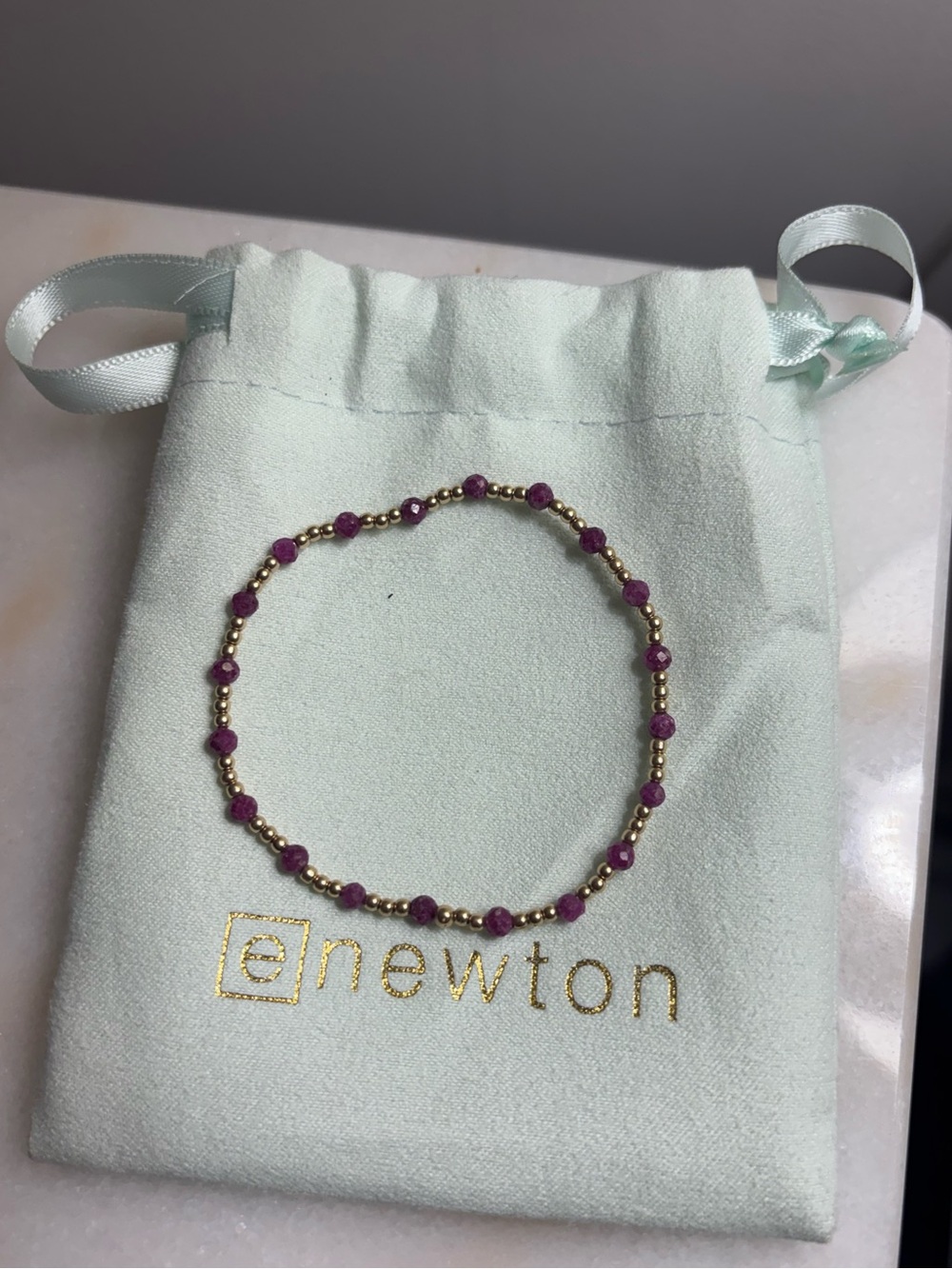 E-Newton Purple and Gold Delicate Beaded Stretch Bracelet